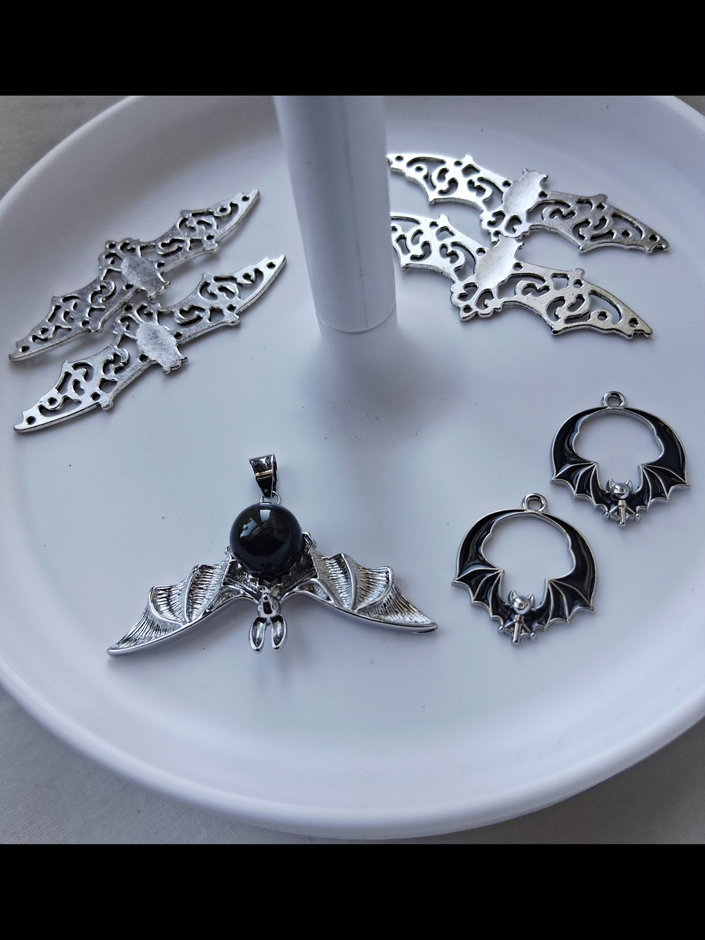 Silver And Black Bat Wing Collection with Pendant Obsidian Stone